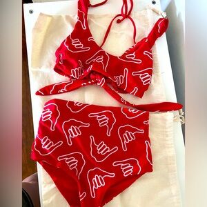 Of One Sea girls’ bikini 11-12 Hang Loose pattern